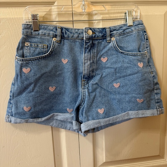 Pants - Francesca’s Denim Shorts with embroidered hearts